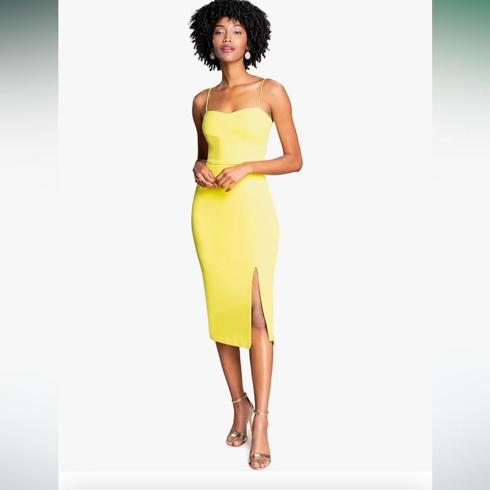 Dress the Population Alana Bodycon Midi Dress InThe Color Lemongrass NWT L *Flaw